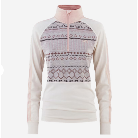 KARI TRAA TUVA HALF ZIP TEE SHIRT MANCHES LONGUES  BLANC/ROSE TAILLE XL