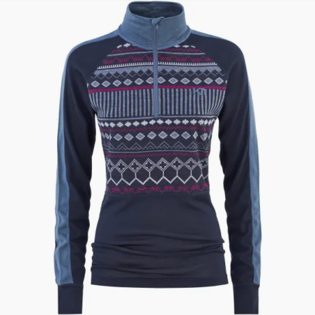KARI TRAA TUVA HALF ZIP TEE SHIRT MANCHES LONGUES  BLEU TAILLE L
