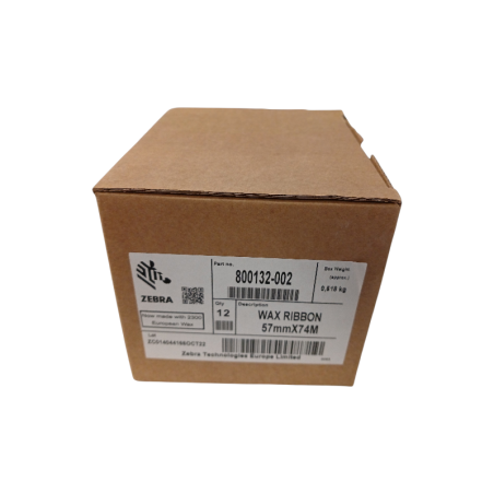 ZEBRA 800132-002 CARTON DE 12 X WAX RIBBON 57mmX 74M