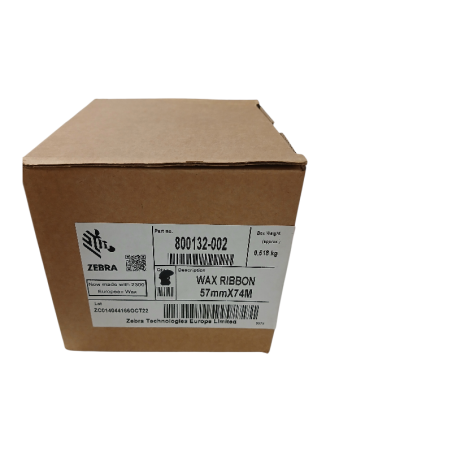 ZEBRA 800132-002 CARTON DE 8 X WAX RIBBON 57mmX 74M