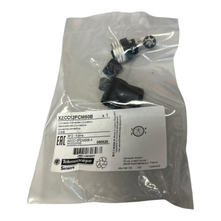 TELEMECANIQUE XZCC12FCM50B Connecteur cylindrique femelle M12 5 pin coudé
