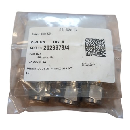 Lot de 5 SWAGELOK SS-600-6 Raccord union double 3/8