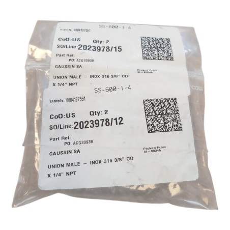 Lot de 4 SWAGELOK SS-600-1-4 Raccord 3/8" OD x 1/4" NPT