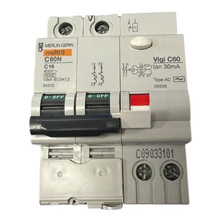 MERLIN GERIN multi 9 24202 Disjoncteur 2P 16A + 26509 Bloc différentiel 30mA 25A